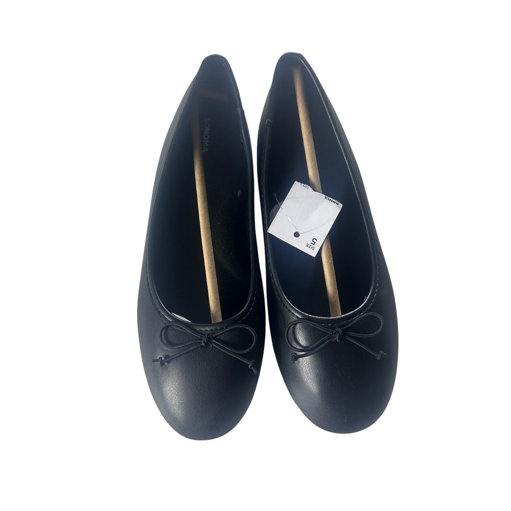 SONOMA‎ Girls Ballet Flats Black Size 5 Medium Kids Memory Foam Bow Shoes NWOB